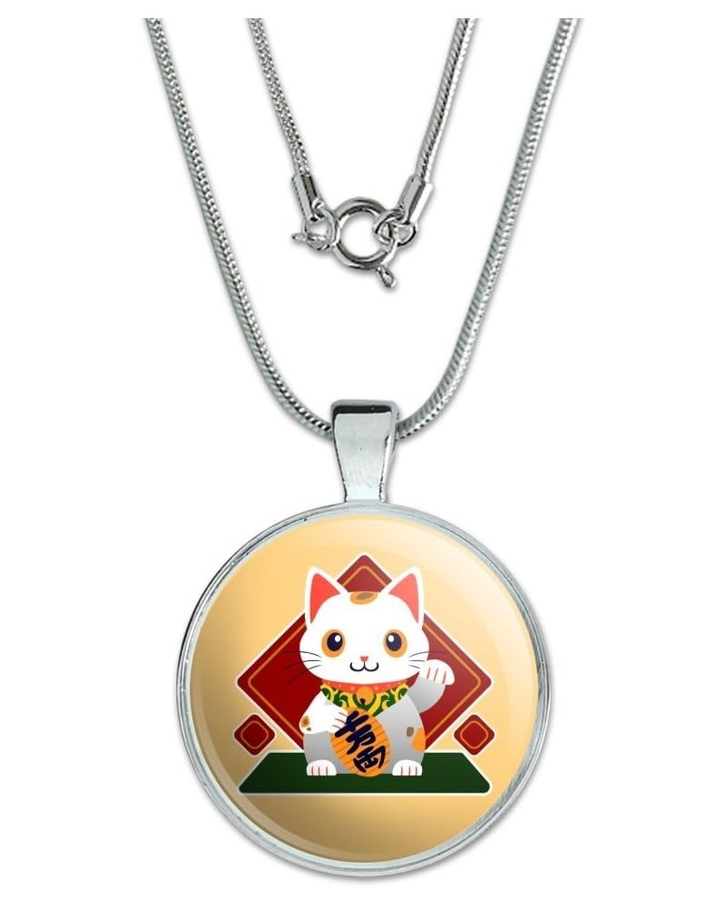 Cute Lucky Cat Maneki-Neko 1" Pendant with Sterling Silver Plated Chain $10.79 Necklaces