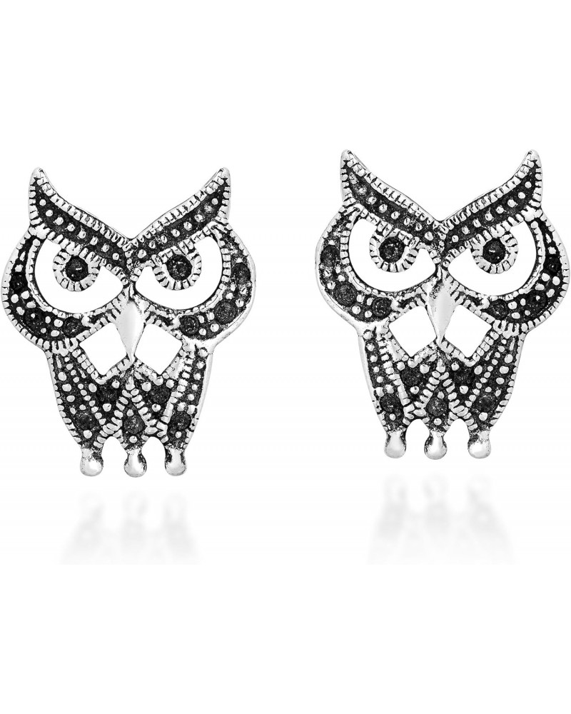 Mysterious Night Owl .925 Sterling Silver Stud Earrings | Cute Sterling Silver Stud Earring for women | Night Owl Stud Earrin...