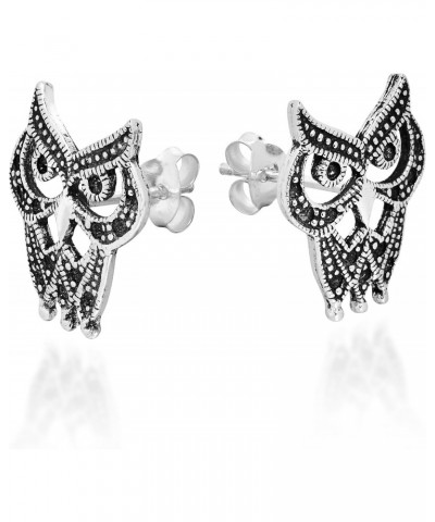 Mysterious Night Owl .925 Sterling Silver Stud Earrings | Cute Sterling Silver Stud Earring for women | Night Owl Stud Earrin...