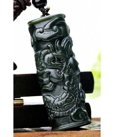 China Natural Hetian Green Jade Nephrite Carved Fengshui Zodiac Dragon Beast Pendant Amulet Dragon 10 $37.39 Necklaces