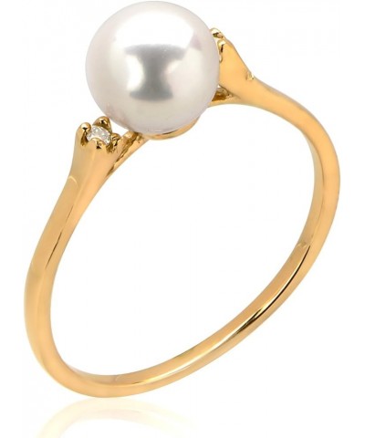 14K Yellow Gold White Pearl Diamond Ring Size 8 $66.16 Rings