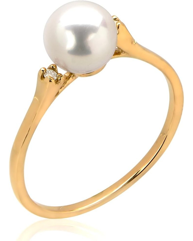 14K Yellow Gold White Pearl Diamond Ring Size 8 $66.16 Rings