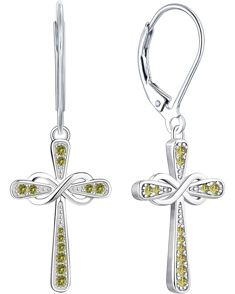 Cross Earrings 925 Sterling Silver Infinity Leverback Earrings Cross Dangle Drop Religious Jewelry Christian Baptism Gift 08-...