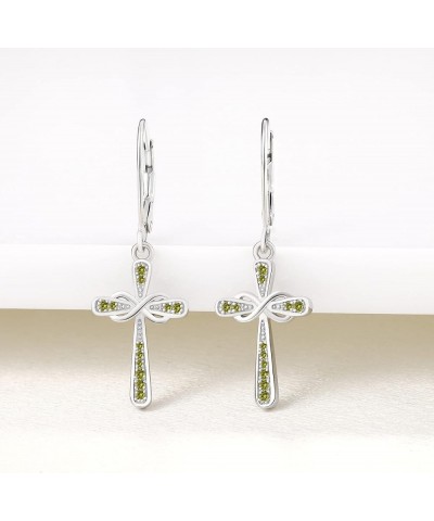 Cross Earrings 925 Sterling Silver Infinity Leverback Earrings Cross Dangle Drop Religious Jewelry Christian Baptism Gift 08-...