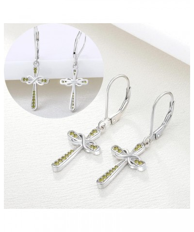 Cross Earrings 925 Sterling Silver Infinity Leverback Earrings Cross Dangle Drop Religious Jewelry Christian Baptism Gift 08-...