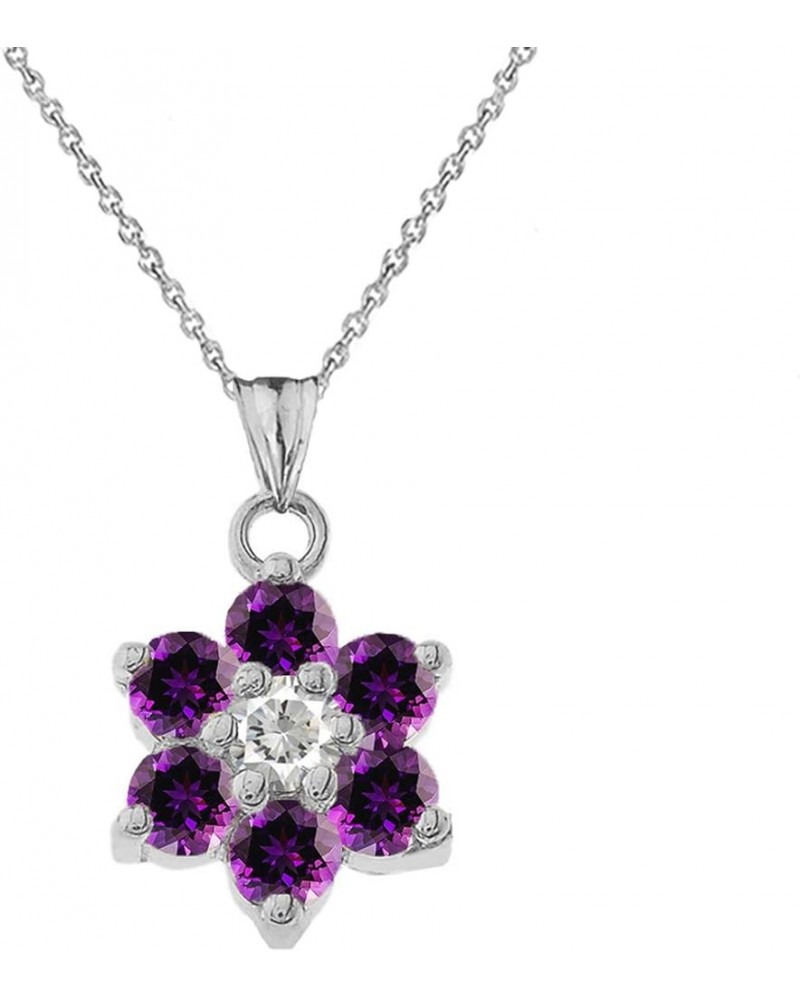 Dainty Sterling Silver Personalized Birthstone CZ Flower Pendant Necklace February Birthstone 22.0 Inches $22.22 Necklaces