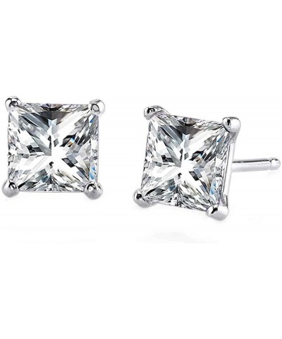 Choose Your Gemstones Sterling Silver Stud Earrings for Women Girls, Designer Princess Cut 4-Prong Basket Set, Post with fric...
