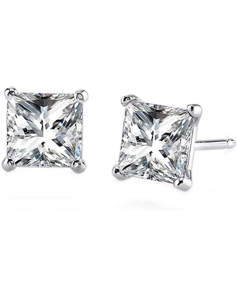 Choose Your Gemstones Sterling Silver Stud Earrings for Women Girls, Designer Princess Cut 4-Prong Basket Set, Post with fric...