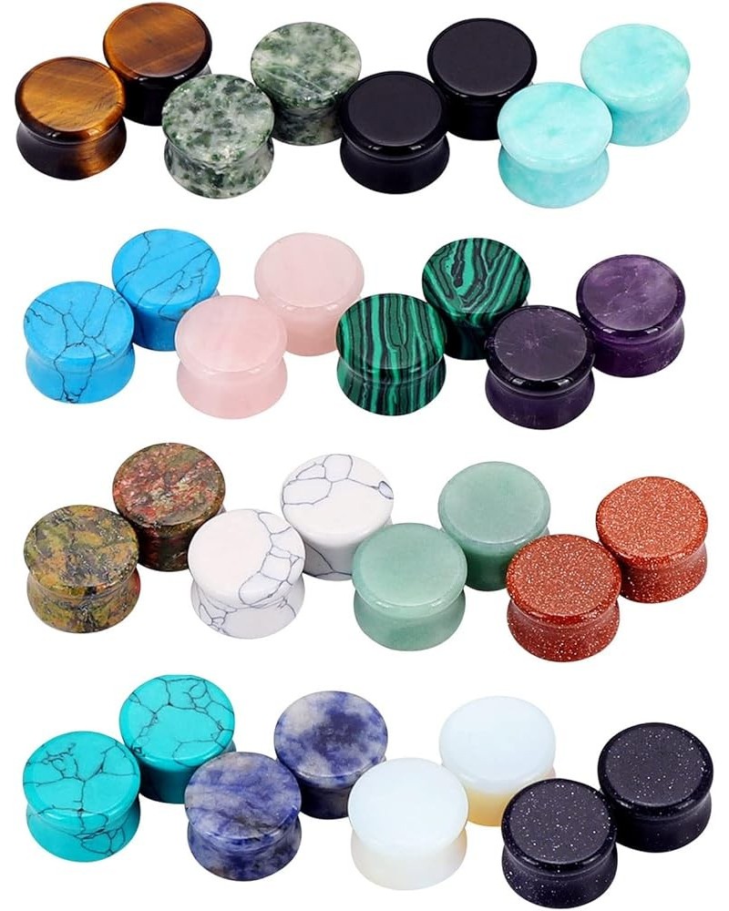 6 Pairs/16 Pairs Natural Stone Ear Plugs Saddle Plugs Ear Gauges Expander Piercing Gauge 8G to 13/16 inch 32pcs, 9/16"(14mm) ...