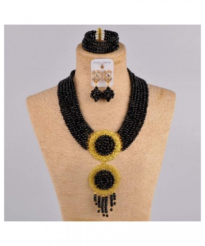 acuzv 6 Rows African Necklaces for Women Nigerian Beads Jewelry Set Wedding Bridal Party Jewelry Sets Black $14.00 Jewelry Sets