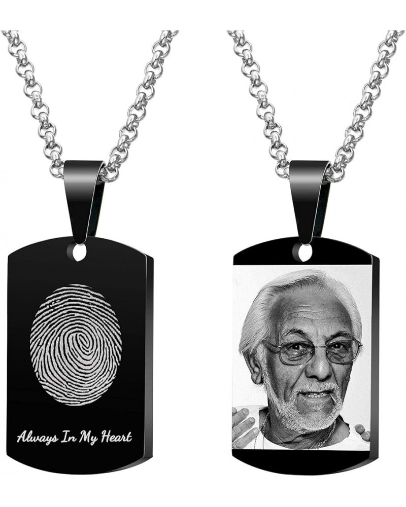 Personalized Oval Fingerprint Photo Picture Text Engraving Custom Dog Tag Urn Memorial Pendant for Ashes Cremation w/Rolo Cha...