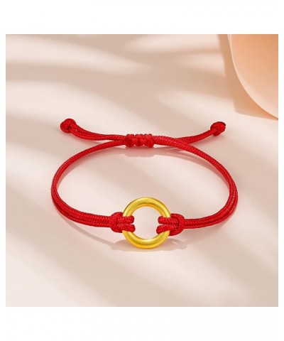 24K Solid Gold Bracelet for Women, Real Pure Gold Jewelry Dainty Charm Gold Circle Round Peace Buckle Jewelry Adjustable Red ...