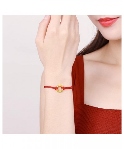 24K Solid Gold Bracelet for Women, Real Pure Gold Jewelry Dainty Charm Gold Circle Round Peace Buckle Jewelry Adjustable Red ...