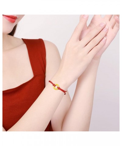 24K Solid Gold Bracelet for Women, Real Pure Gold Jewelry Dainty Charm Gold Circle Round Peace Buckle Jewelry Adjustable Red ...