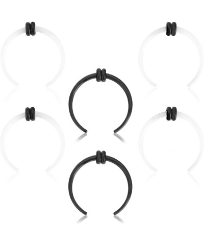 3Pairs 16G 1.2MM Transparent White Black Acrylic C Shape Pincher Taper Septum Pierced Nose Earring Ring with Black O-Rings Di...