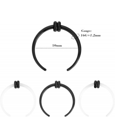 3Pairs 16G 1.2MM Transparent White Black Acrylic C Shape Pincher Taper Septum Pierced Nose Earring Ring with Black O-Rings Di...