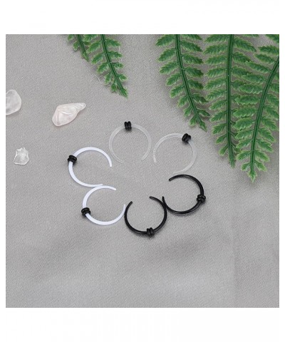 3Pairs 16G 1.2MM Transparent White Black Acrylic C Shape Pincher Taper Septum Pierced Nose Earring Ring with Black O-Rings Di...