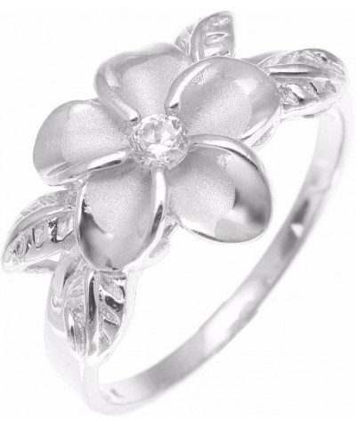 Sterling silver 925 Hawaiian 12mm plumeria flower cz 4 maile leaf ring rhodium plated size 3-10 $17.48 Rings
