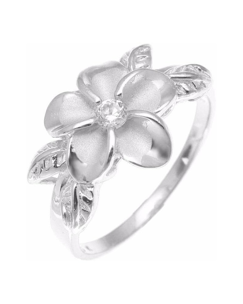 Sterling silver 925 Hawaiian 12mm plumeria flower cz 4 maile leaf ring rhodium plated size 3-10 $17.48 Rings