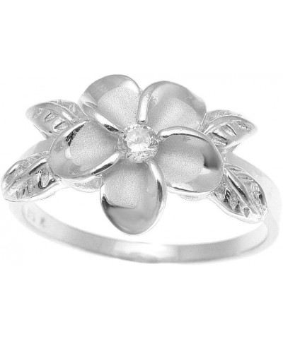 Sterling silver 925 Hawaiian 12mm plumeria flower cz 4 maile leaf ring rhodium plated size 3-10 $17.48 Rings