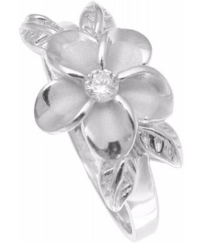 Sterling silver 925 Hawaiian 12mm plumeria flower cz 4 maile leaf ring rhodium plated size 3-10 $17.48 Rings