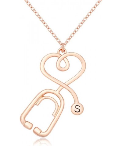 Rose Gold Medicine Stethoscope Heart Necklace Initial Necklace for Doctor Nurse S $9.01 Necklaces