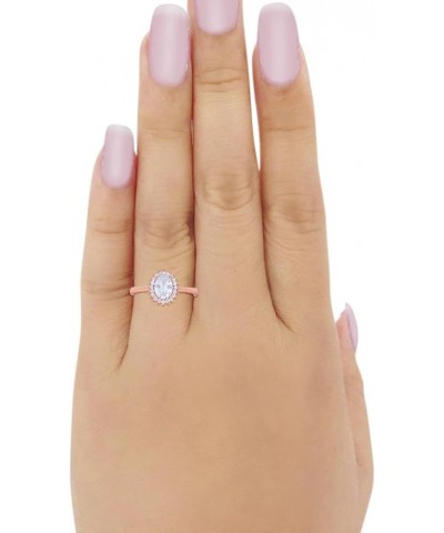 Halo Floral Oval Engagement Bridal Ring Round Cubic Zirconia 925 Sterling Silver Rose Tone, Simulated CZ $13.24 Rings