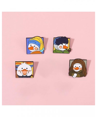 4 PCS Creative Duck Enamel Badge for Backpack Bag, Lovely Mona Lisa Duck Decorative Pin for Clothes Hat,Funny Van Gogh Brooch...