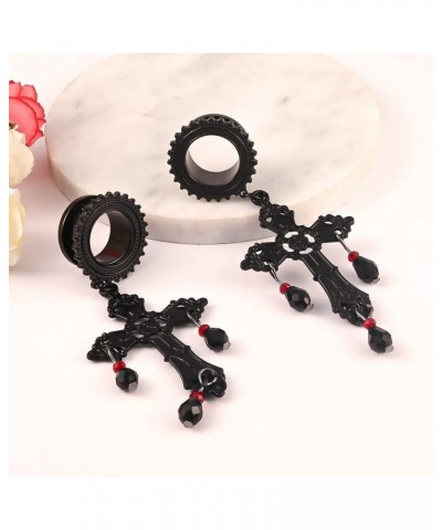 2PCS Cool Black Cross Hypoallergenic Stainless Steel Plugs Ear Gauges Tunnels Piercing Expander Stretchers Fashion Body Jewel...