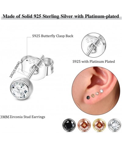 4 Pairs Sterling Silver Stud Earrings for Women Men Tiny Round CZ Stud Earrings 2mm 3mm Cubic Zirconia Stud Earrings Set Styl...