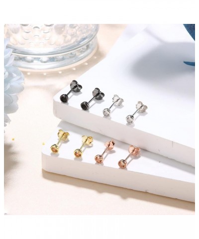 4 Pairs Sterling Silver Stud Earrings for Women Men Tiny Round CZ Stud Earrings 2mm 3mm Cubic Zirconia Stud Earrings Set Styl...