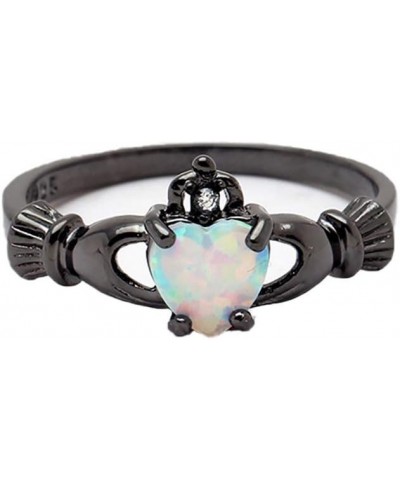 Darlina Black Claddagh Princess Crown Simulated Fire Opal Ring Black $11.79 Rings