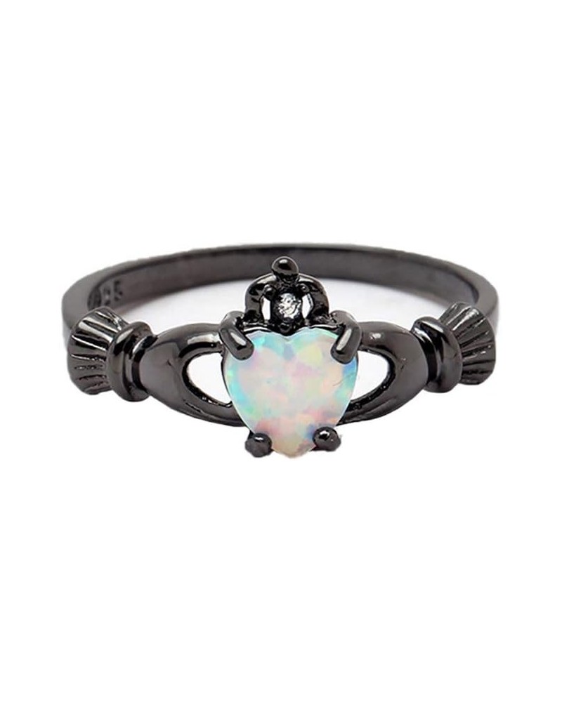 Darlina Black Claddagh Princess Crown Simulated Fire Opal Ring Black $11.79 Rings