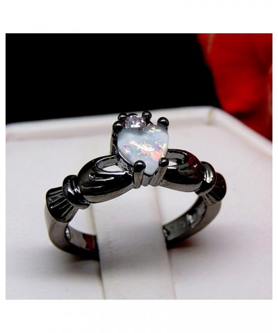 Darlina Black Claddagh Princess Crown Simulated Fire Opal Ring Black $11.79 Rings