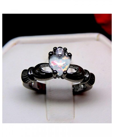 Darlina Black Claddagh Princess Crown Simulated Fire Opal Ring Black $11.79 Rings