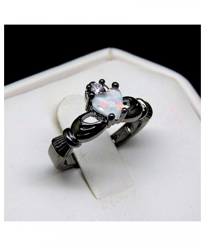 Darlina Black Claddagh Princess Crown Simulated Fire Opal Ring Black $11.79 Rings