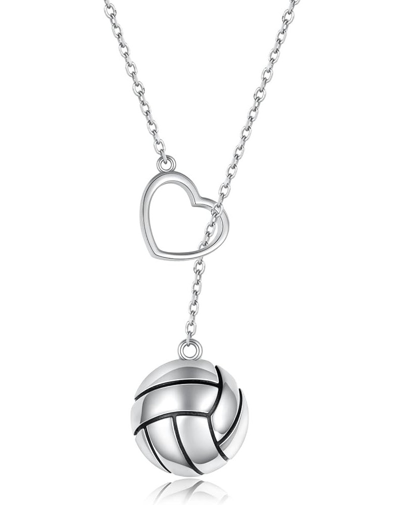 925 Sterling Silver Volleyball Softball Baseball Necklace Pendant Heart Jewelry Gifts for Teen Girls Women Player Lover Volle...