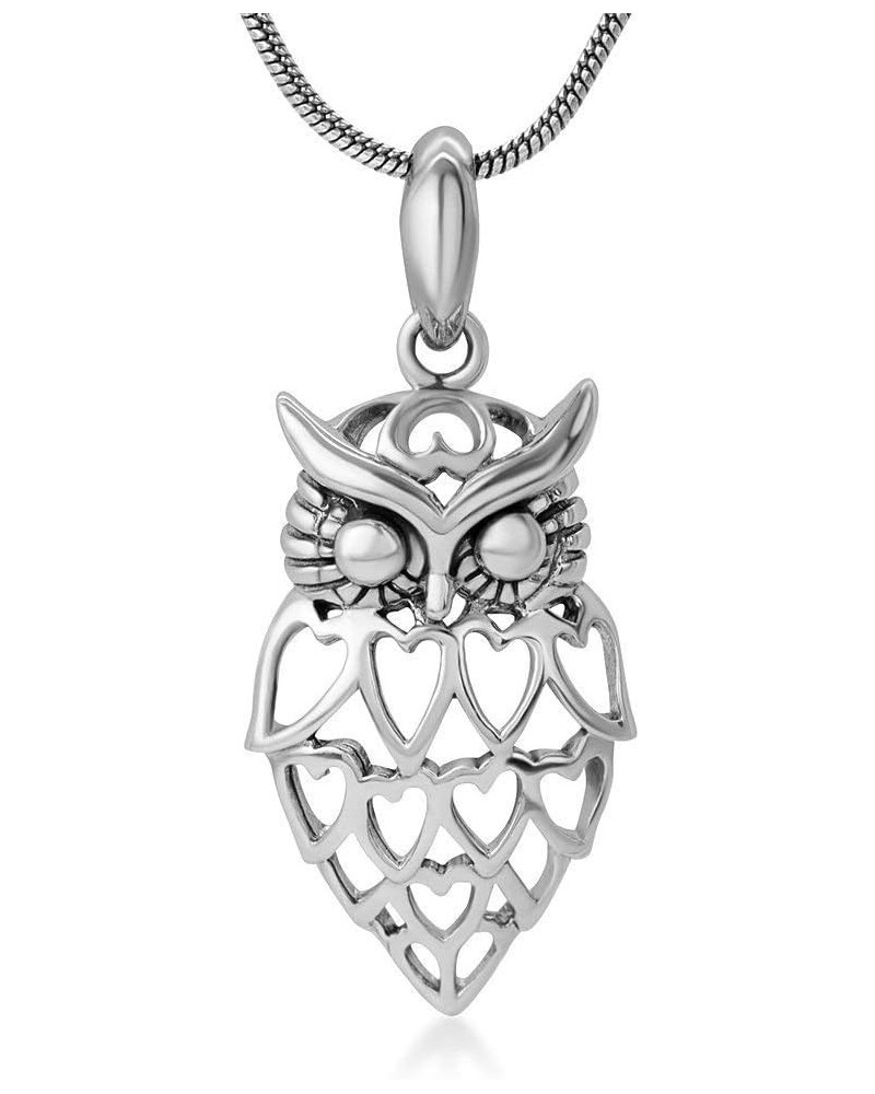 Open Lovely Heart Owl Wisdom Bird Pendant Necklace for Women, Chain Silver Plated $7.50 Necklaces