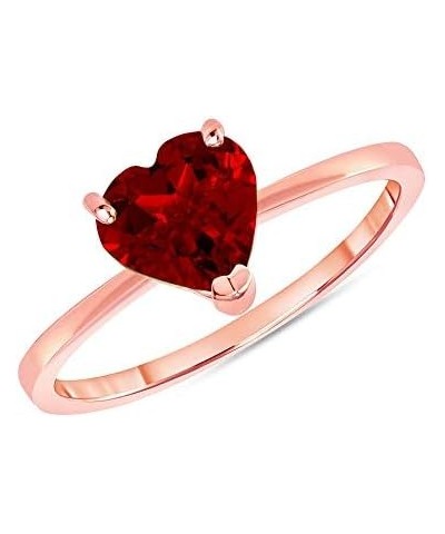 Solid 14k Gold Solitaire Heart-Shaped Genuine Garnet Ring Rose Gold $49.95 Rings