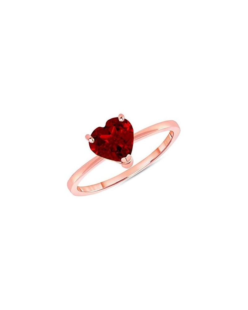 Solid 14k Gold Solitaire Heart-Shaped Genuine Garnet Ring Rose Gold $49.95 Rings