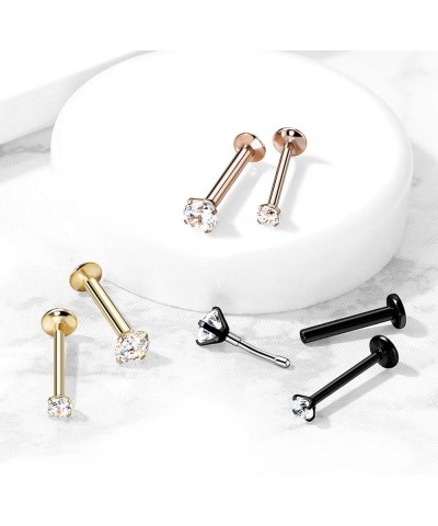 Dynamique CZ Prong Set Threadless Top PVD Over 316L Surgical Steel Push in Style Labret, Flat Back Stud (Sold Per Piece) T: 0...