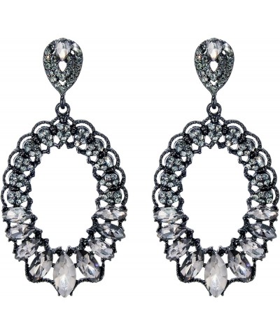 Earrings for Women Oval Large Rhinestone Dangle Earrings Tear Drop Crystal Geometric Statement z deep grey $11.09 Earrings