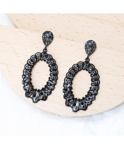 Earrings for Women Oval Large Rhinestone Dangle Earrings Tear Drop Crystal Geometric Statement z deep grey $11.09 Earrings