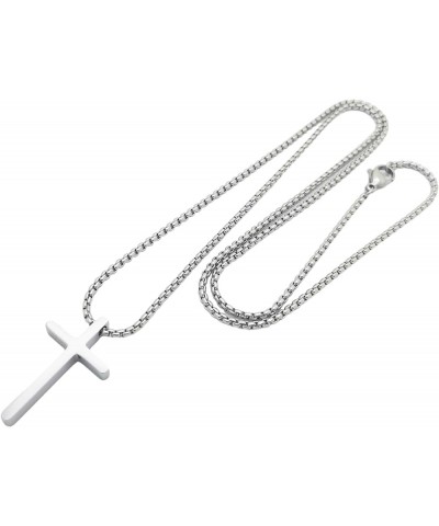 Stainless Steel Polished Cross With 22/24 Inch Box Chain Necklace Silver $8.92 Necklaces