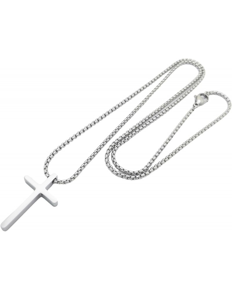 Stainless Steel Polished Cross With 22/24 Inch Box Chain Necklace Silver $8.92 Necklaces