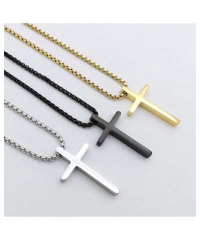 Stainless Steel Polished Cross With 22/24 Inch Box Chain Necklace Silver $8.92 Necklaces