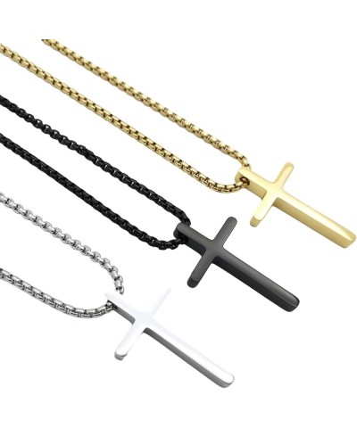 Stainless Steel Polished Cross With 22/24 Inch Box Chain Necklace Silver $8.92 Necklaces