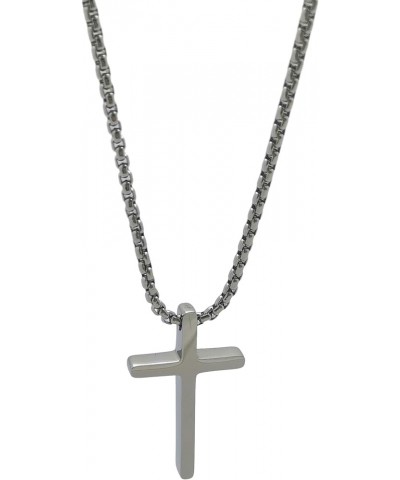 Stainless Steel Polished Cross With 22/24 Inch Box Chain Necklace Silver $8.92 Necklaces