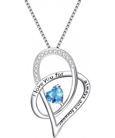 Women's 925 Sterling Silver Zircon I love you for always and forever Heart Pendant Necklace Lake Blue $16.11 Necklaces