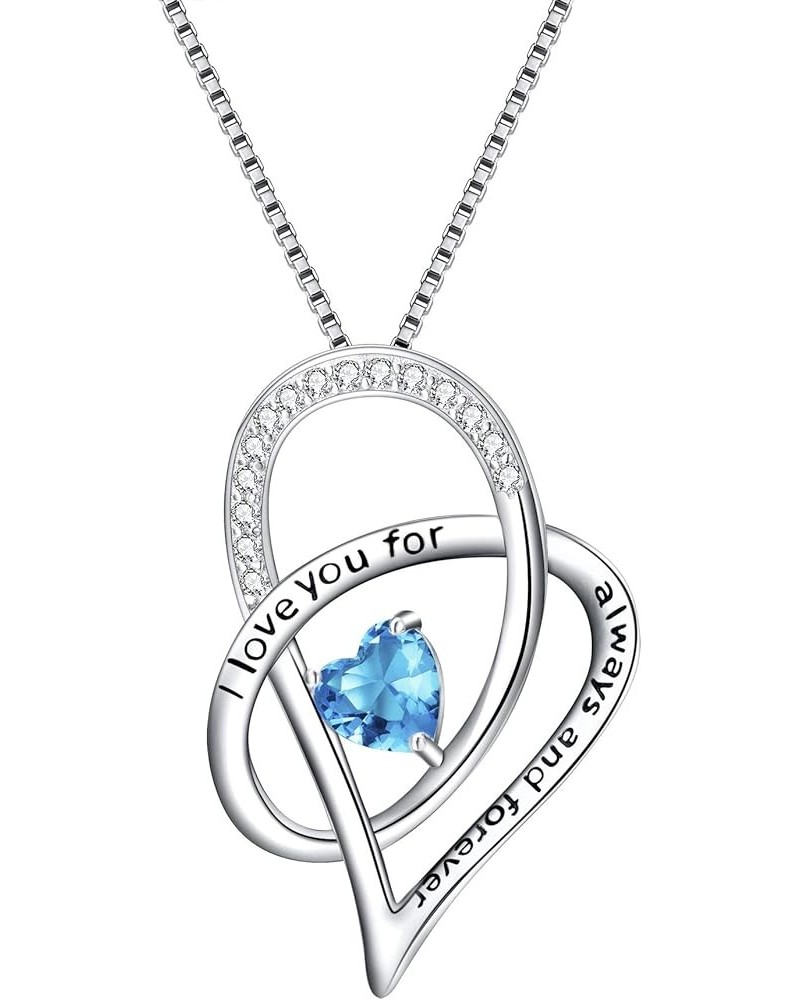 Women's 925 Sterling Silver Zircon I love you for always and forever Heart Pendant Necklace Lake Blue $16.11 Necklaces